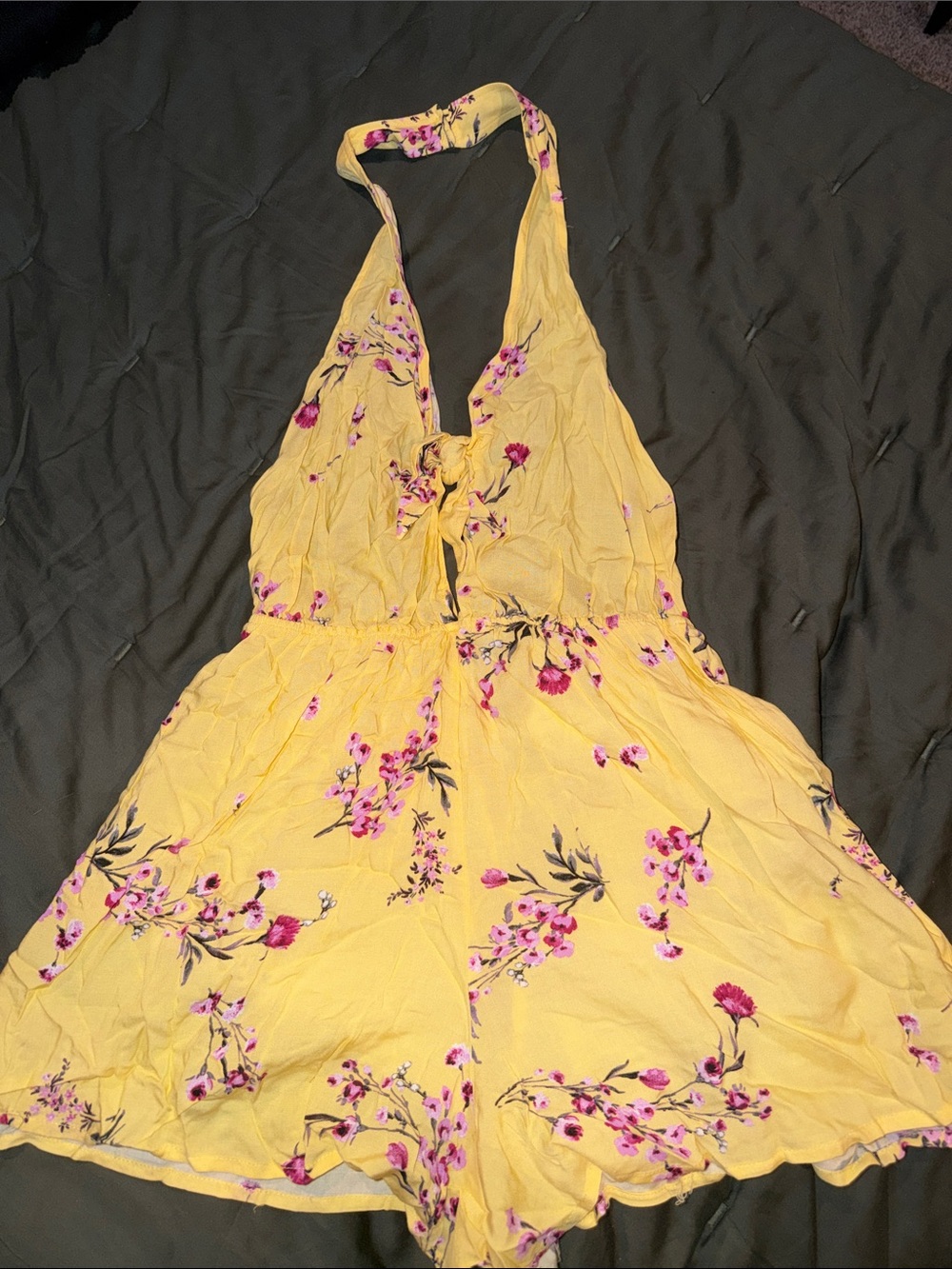Kendall & Kylie Yellow Floral Halter Romper